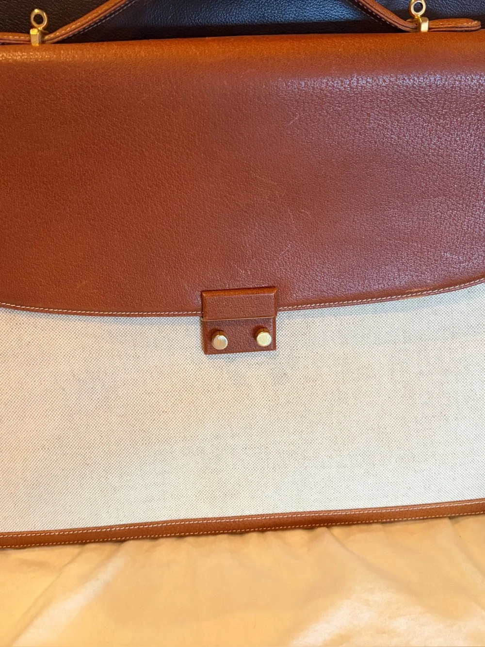 Vintage Gucci Tan and Cream Leather-Trim Briefcase